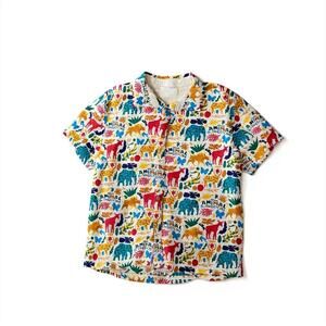 Disney Animal Kingdom Button Up Multi Animal All Over Print Adult L NWT